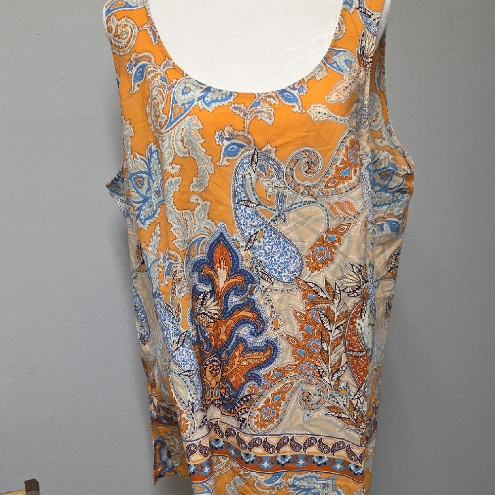 Dalia Orange and Blue Paisley Tank Top